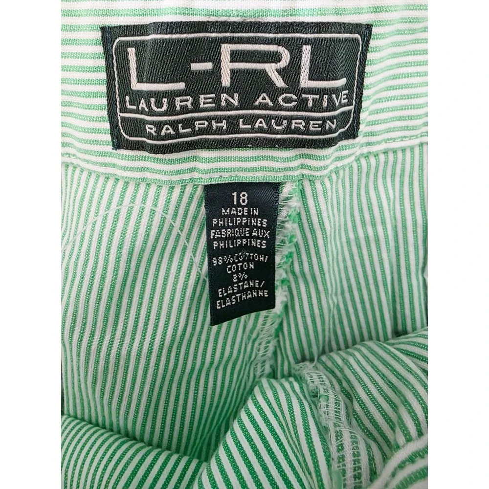 Ralph Lauren Lauren Active 18 Green White Seersucker Striped Shorts NWOT